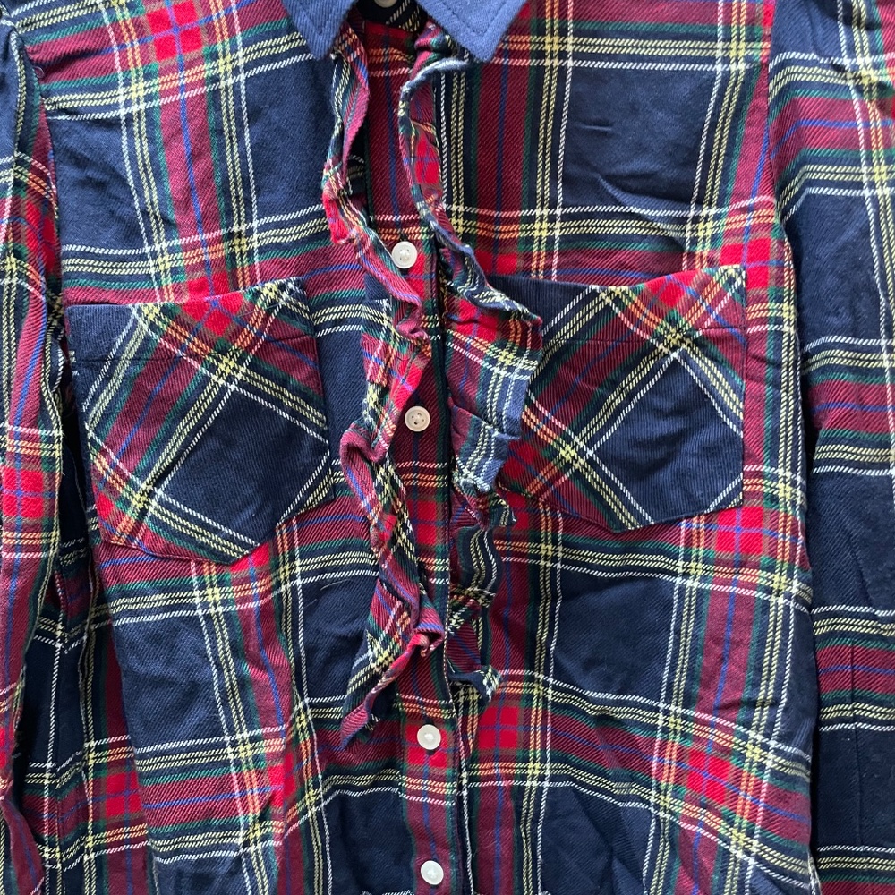 ❤️ GAP PLAID RUFFLE HOLIDAY BUTTON DOWN TOP SIZE XS - Picture 3 of 6